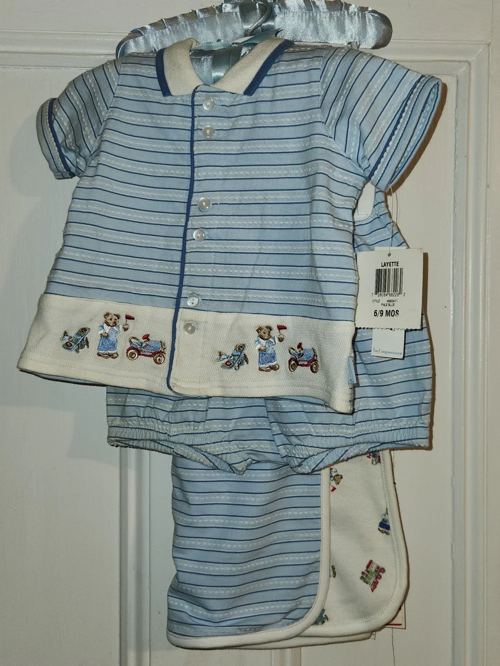 First Impressions Light Blue Striped Kids Pajama Set with Blanket